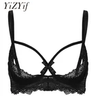 Бюстгальтер женский с открытой чашкой до колена, экзотический прозрачный кружевной бюстгальтер с регулируемыми бретелями, на косточках