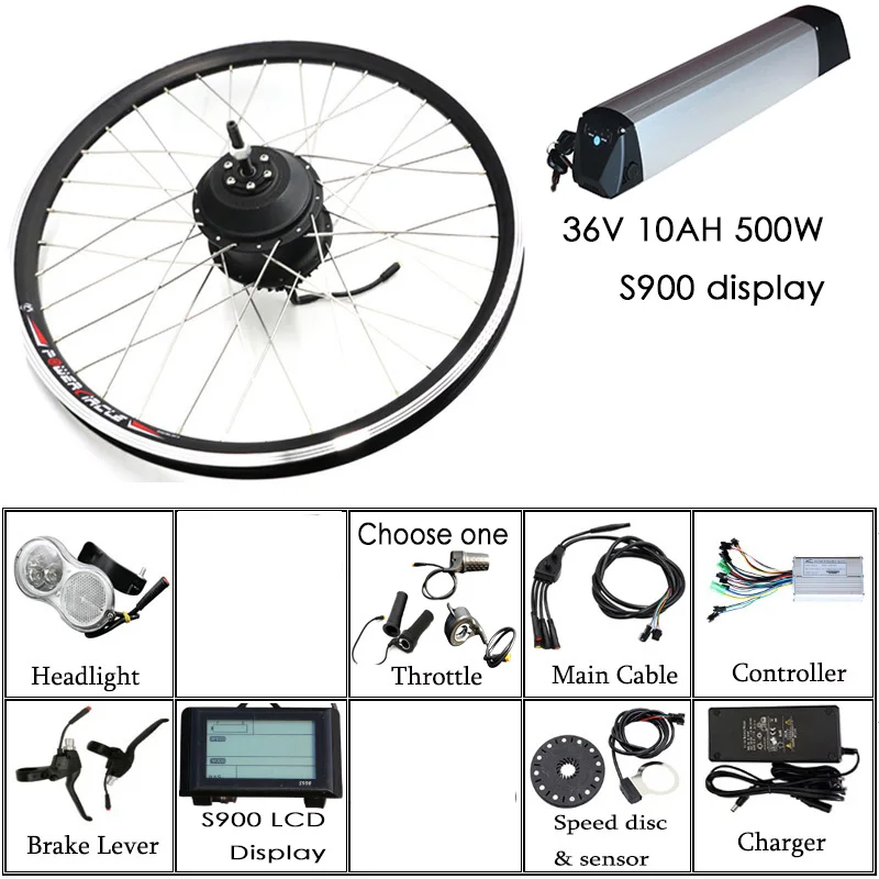36V 10AH 500W S900 Комплект для переоборудования электрического велосипеда 36V10A комплект электровелосипеда Батарея Мотор колеса Набор для электровелосипеда конверсионный комплект ступицы Bicicleta электровилка - Цвет: 36V 10AH 500W S900