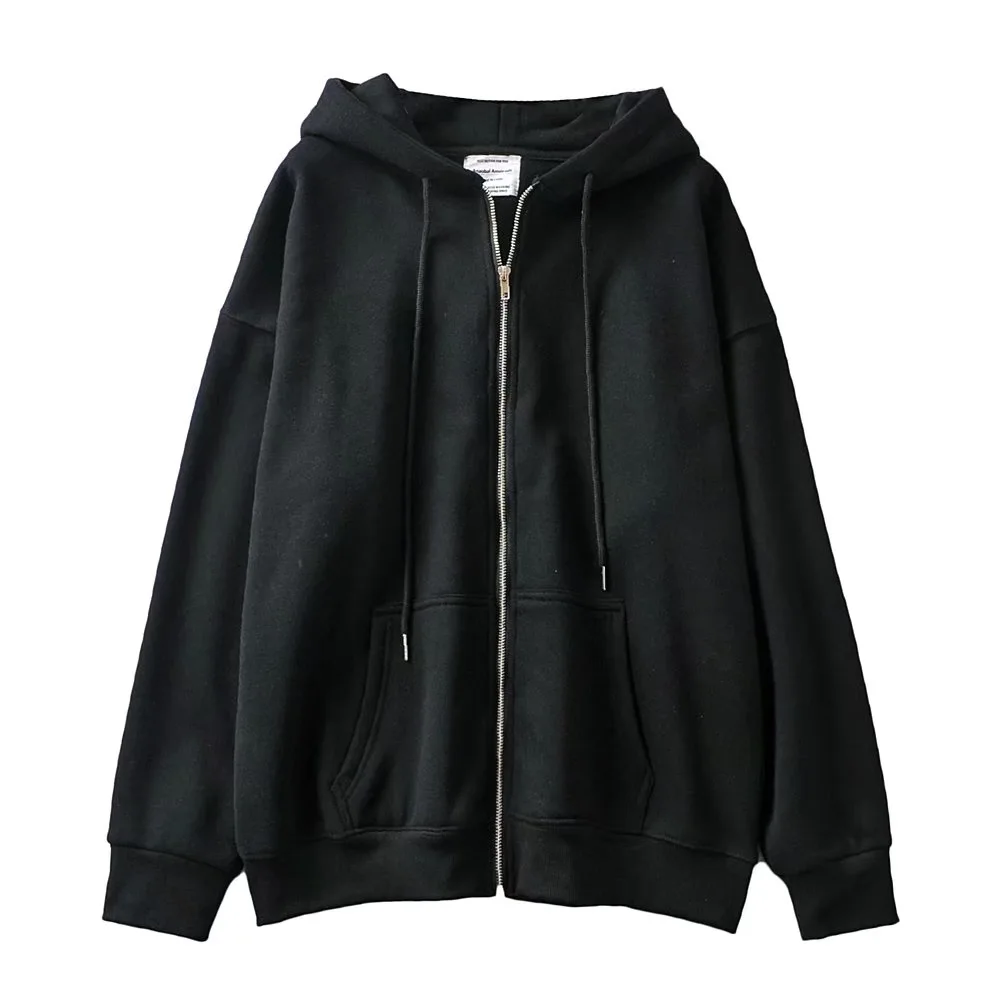 

With Fleece Women Oversize Hoodies Casual Jumper Loose Sweats Autumn Winter Harajuku Open Zipper Long Sleeve Hooded Sweatshirt