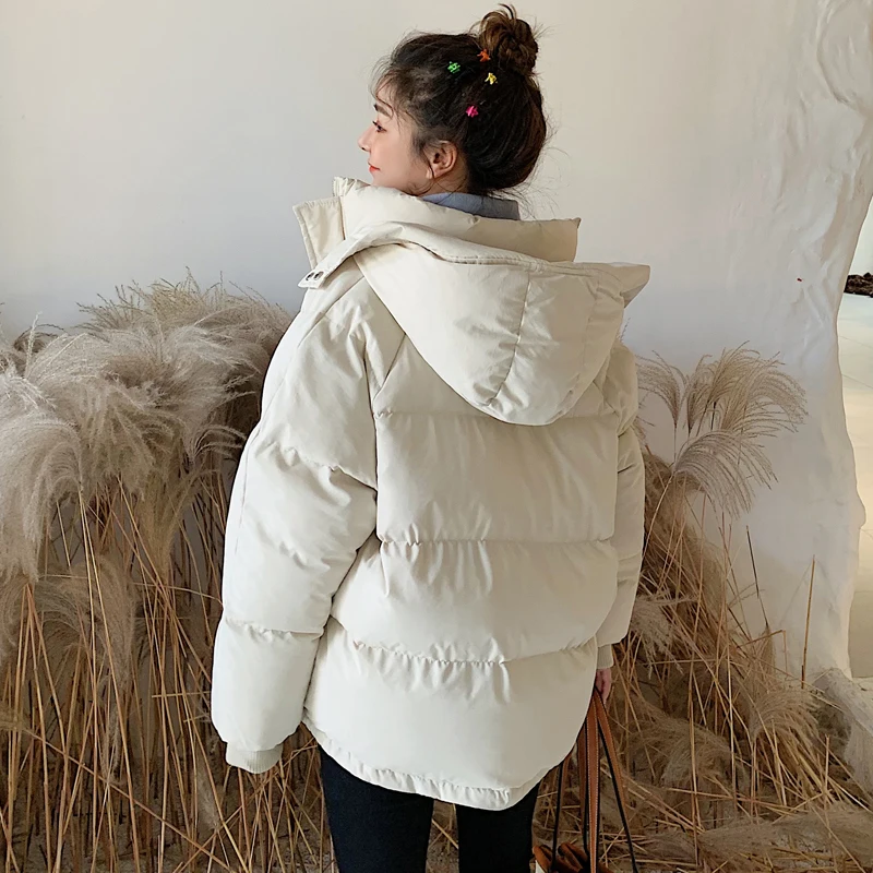 

Jaqueta feminina acolchoada com capuz, casaco curto feminino folgado coreano quente espesso outono inverno 2021