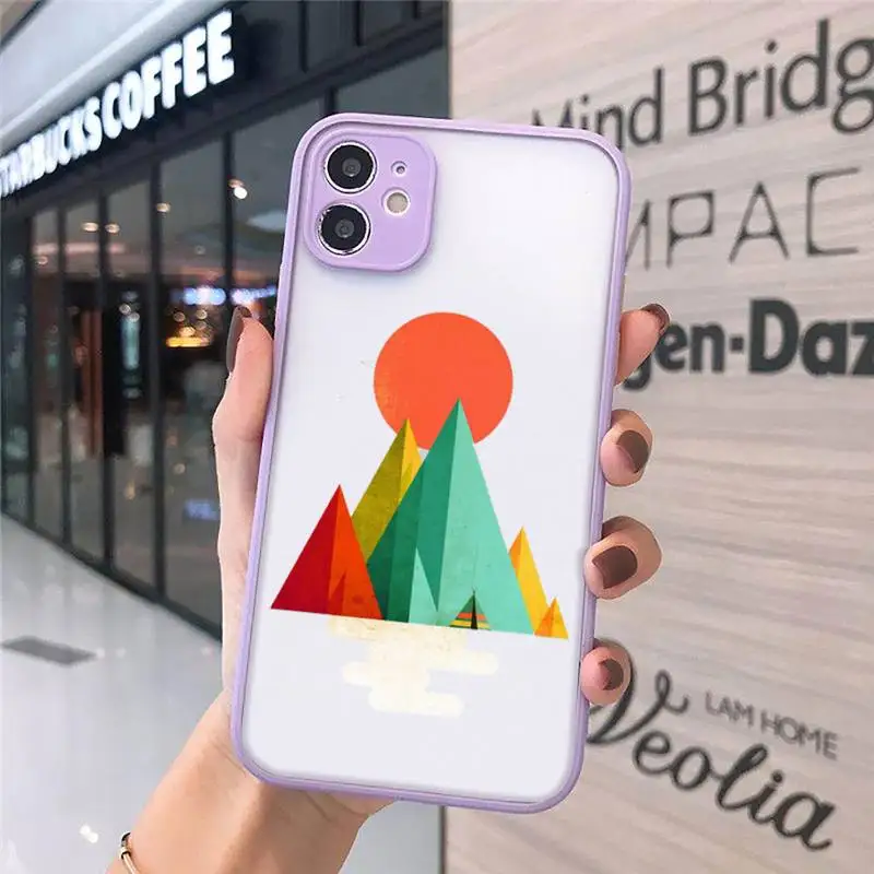 

Art painting Mountain sun print Phone Cases Matte Transparent for iPhone 7 8 11 12 s mini pro X XS XR MAX Plus cover funda