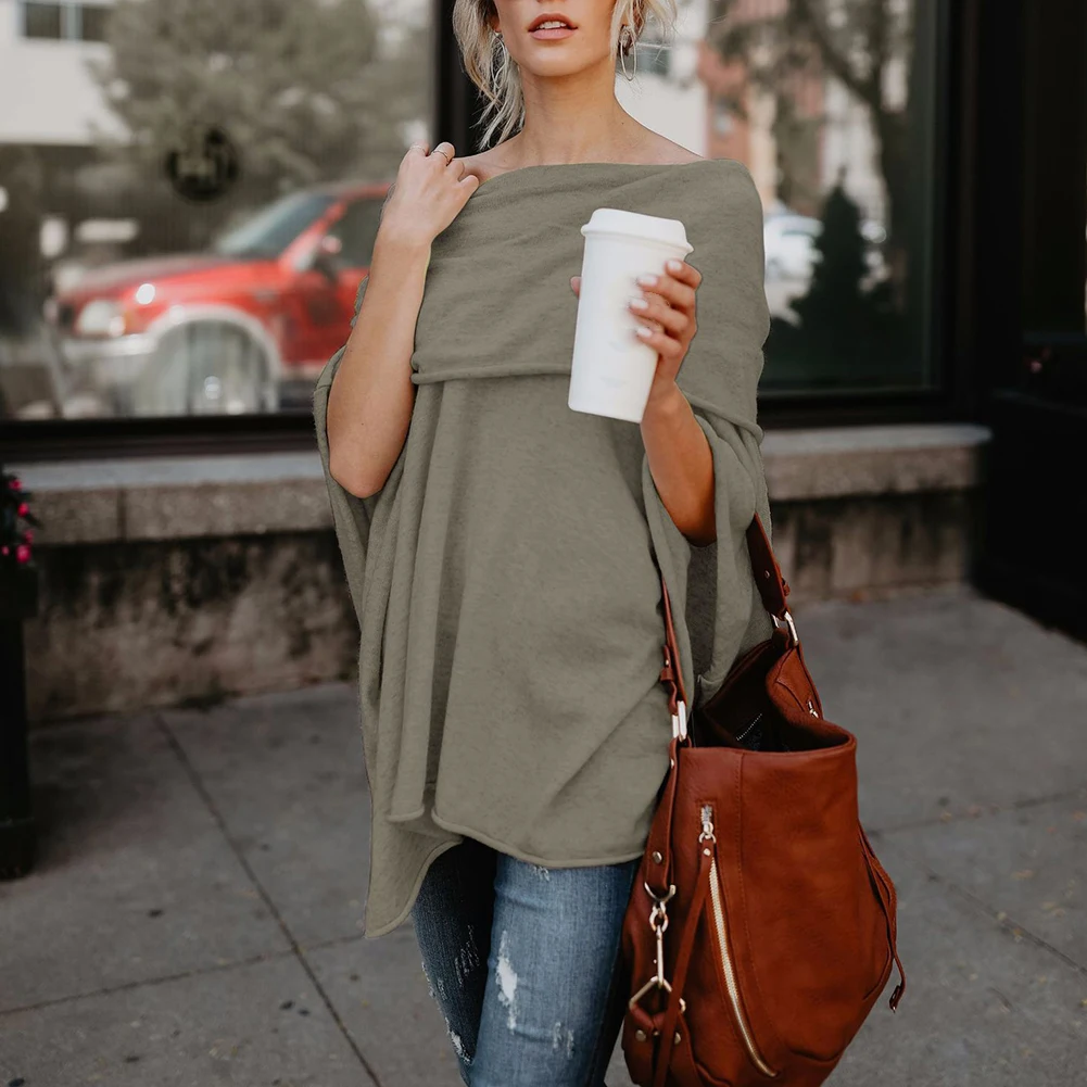 Женский шарф шаль пончо Модный женский однотонный пуловер без бретелек