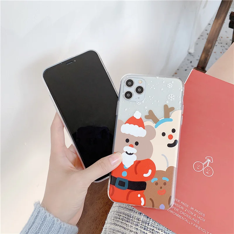 Santa Claus Christmas deer snowman case for iphone 8Plus 8 7 Plus 11 Pro x xs max pretty red dress transparent elk soft cover |
