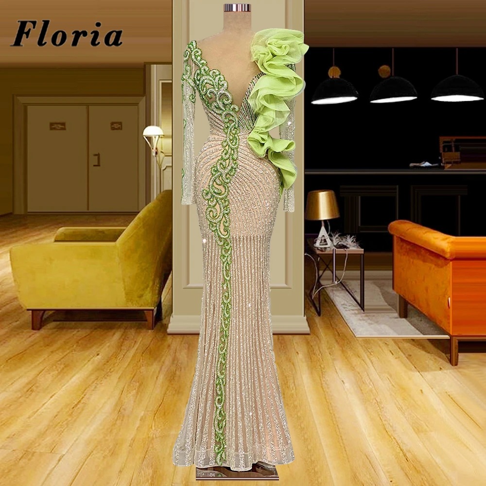 

Floria Luxury Mermaid Prom Dresses With Heavy Beaded Robes De Soiree Dubai Couture Evening Wear Long Arabic Wedding Party Dress