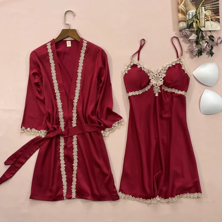 

Комплект женского нижнего белья из 2 предметов, Повседневная пикантная Домашняя одежда, халат-кимоно, ночная сорочка, королевская Пижама, зе...