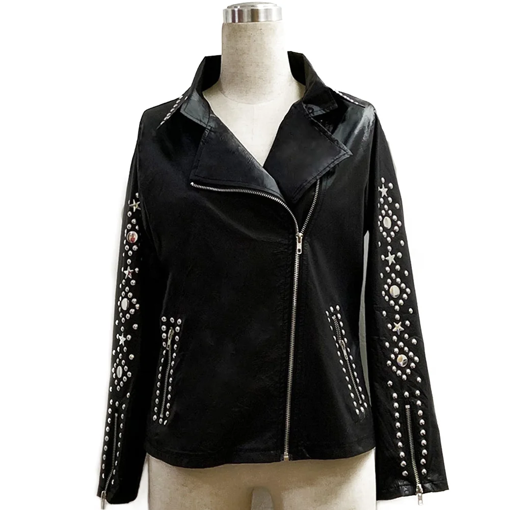

Women Lapel Neck Slim Fit Outwear Long Sleeve Short Zipper Rhinestone Decor Coats Autumn Winter Women Jacket