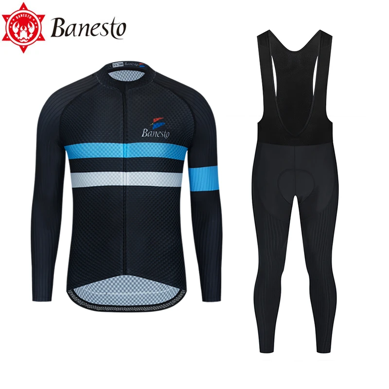 

2020 Banesto NEW Cycling Clothing Bike Jersey Long Sleeve Quick Dry Bike Bib Shorts Gel Pad Men Women Sportswear