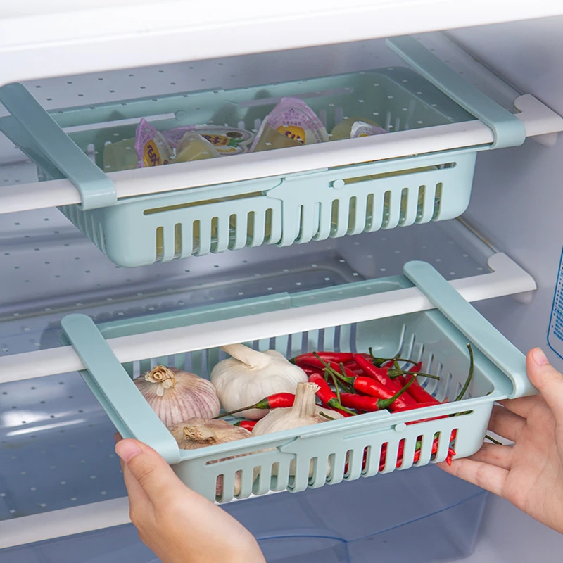 

Adjustable Stretchable Refrigerator Organizer Drawer Basket Refrigerator Pull-out Drawers Fresh Spacer Layer Storage Rack