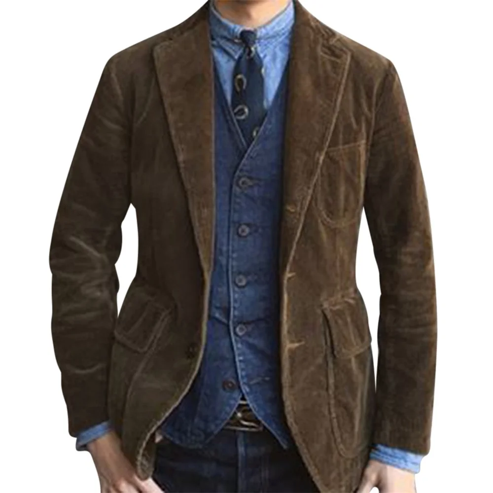 

2021 Autumn Winter Men's Jackets High Quality Corduroy Blazer Men Suit Slim Fit Long Sleeve Casual Blazers Black Brown Color