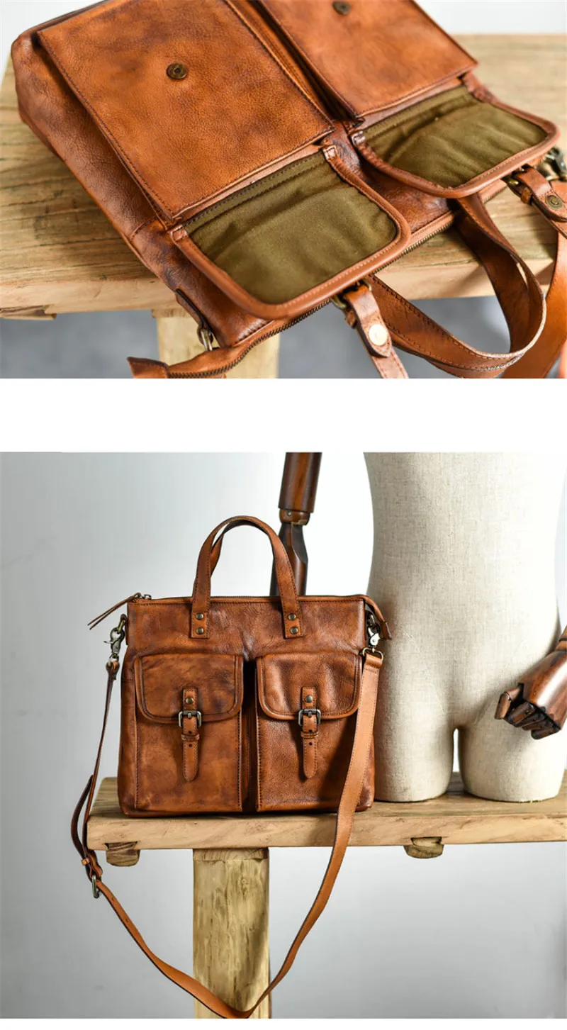 PNDME vintage high-quality genuine leather men's briefcase luxury natural real cowhide work handbag casual brown messenger bags