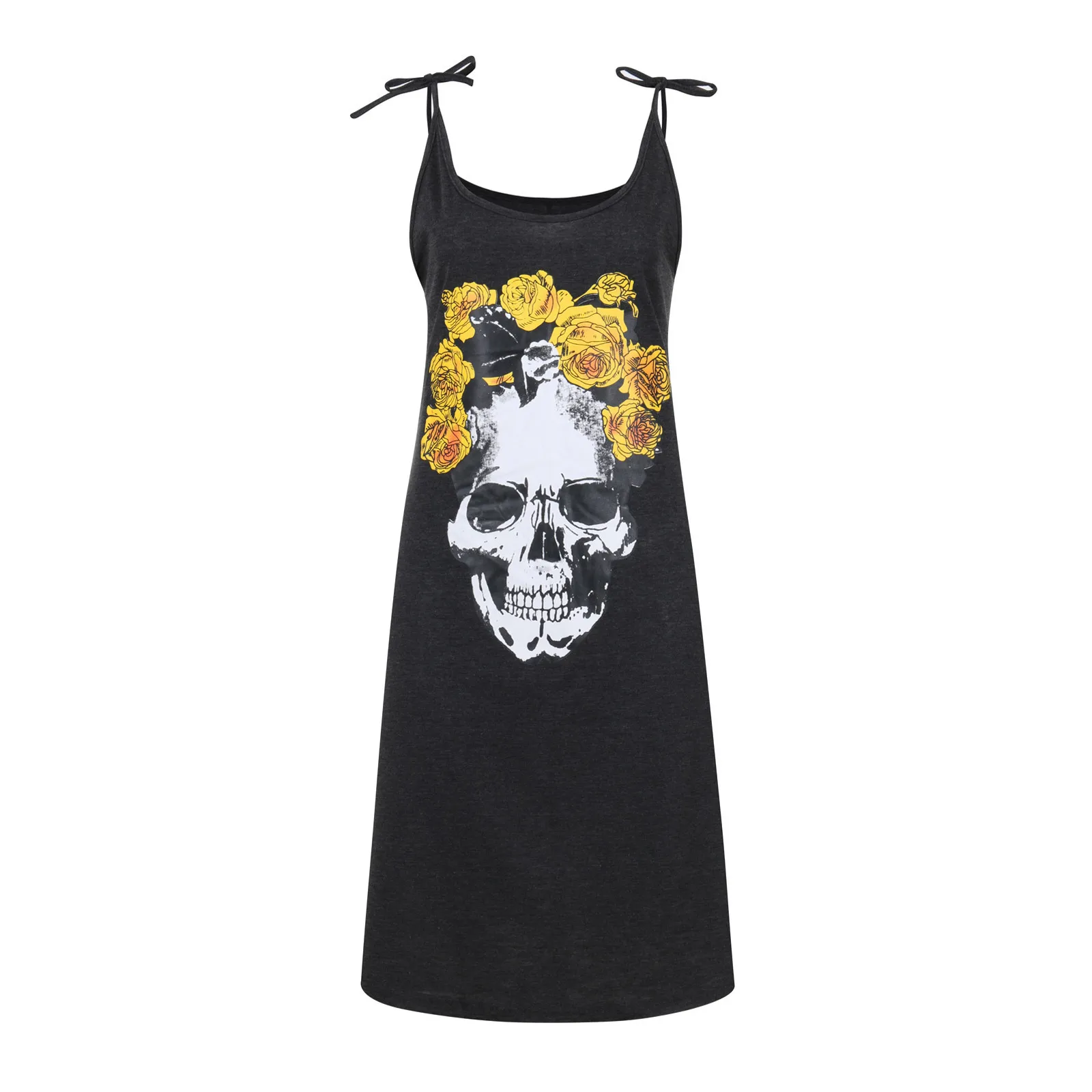 Женское винтажное платье на бретельках Повседневное с круглым вырезом и принтом