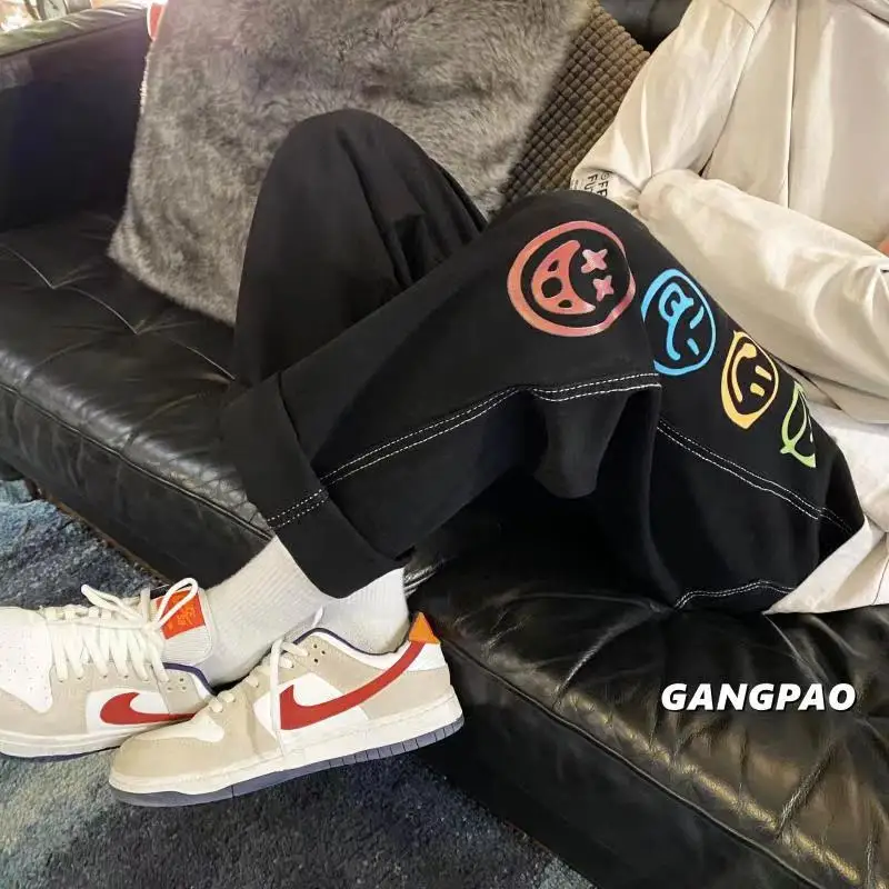 Джинсы мужские мешковатые с графическим принтом Smile уличная одежда брюки-карго