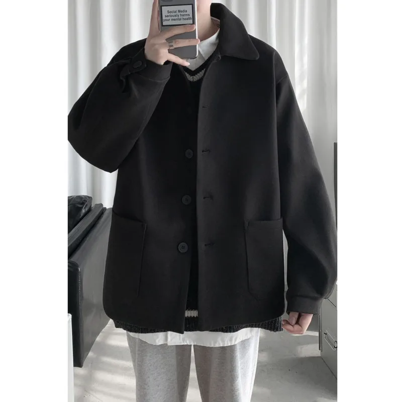 

2020 autumn winter new Arrivals INS wind short black woolen jacket men's fashion Korean trend loose overcoat Free shipping
