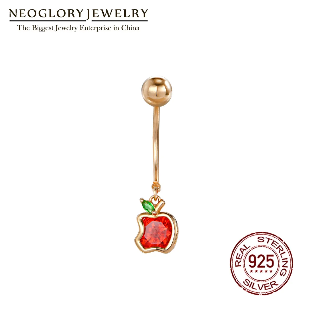 

Neoglory S925 Zircon Red Apple Belly Button Ring For Women Body Piercing Gold Color Shining Cute Navel Jewelry 2021 New Hot Gift