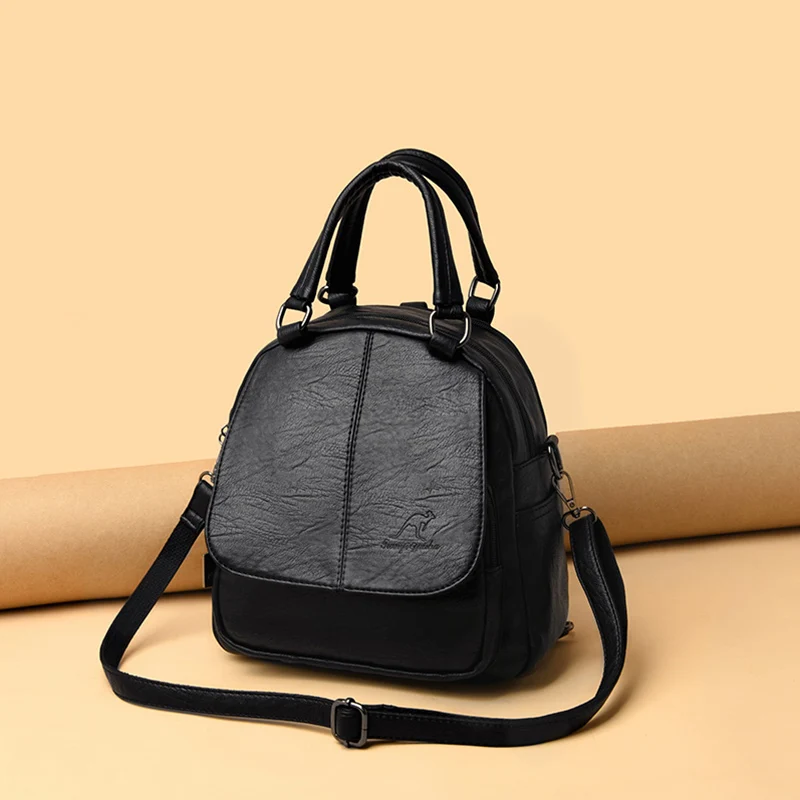 Женские кожаные рюкзаки Mochila женская сумка на плечо Sac a Dos дорожный женский рюкзак Mochilas школьные рюкзаки для девочек элегантный дизайн - Цвет: Black