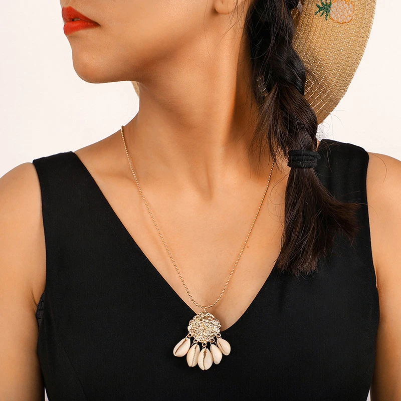 1 шт. сплав цепи золотой кулон оболочки ожерелье раковина женщин Танцы вечерние