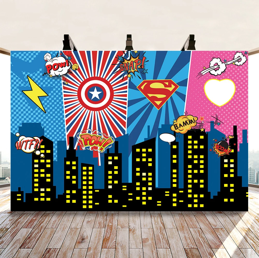 

Super Heros Backdrop Cartoon Captain Shield The Flash Logo Boy Birthday Party Cake Table Decor Background Party Banner Poster