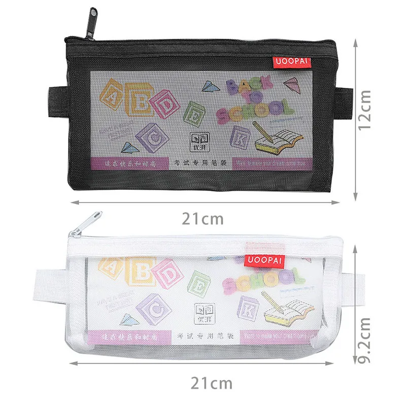 

ransparent Nylon Pencil Bag Zipper Pen Case Pouch Stationery Student Large Capacity Office School Supplies