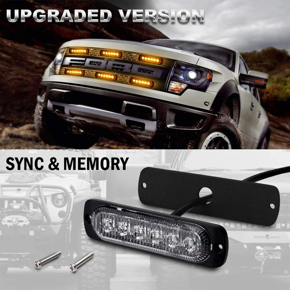 

4pcs 6 Led Strobe Warning Light Strobe Grille Flashing Lightbar Truck Car Beacon Lamp Amber Traffic light Strobe Warning Light