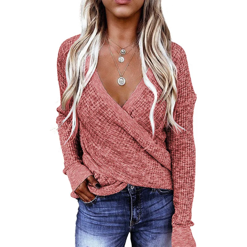 

Casual Fashion Women Sweaters 2020 Winter V-neck Long Sleeves Knitted Pullovers Plus Size
