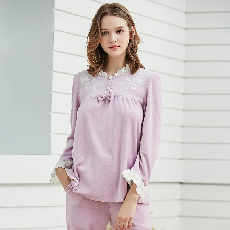 SXTHAENOO толстые яркие бархатные женские пижамные комплекты Осенняя винтажная