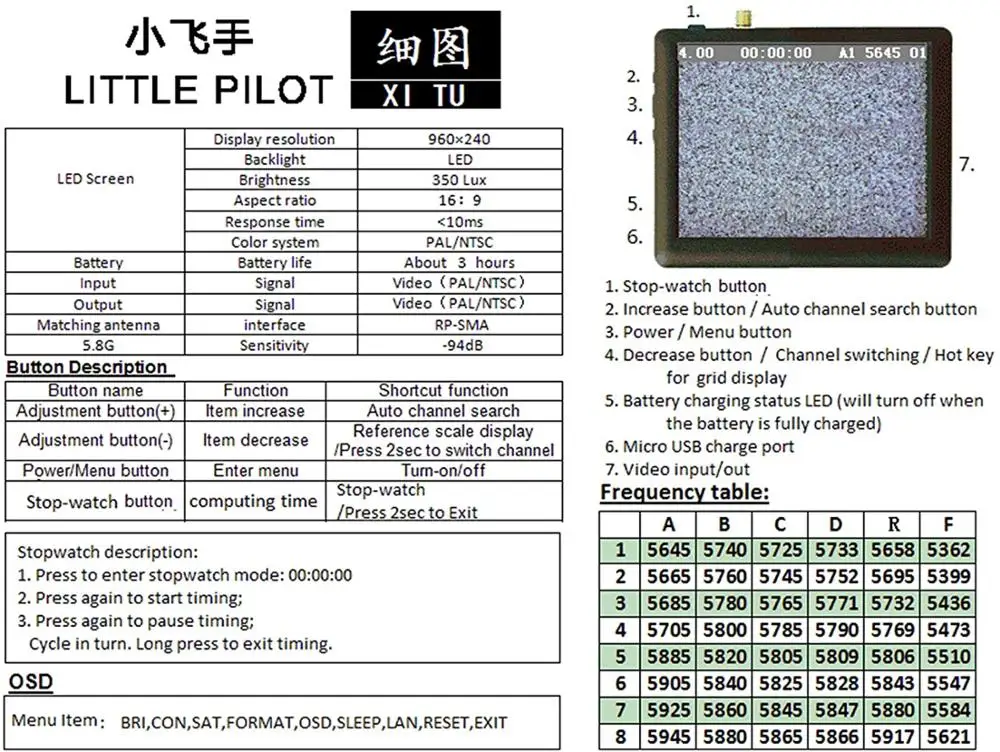 Монитор Hawkeye Little Pilot Flight Master FPV 3 5 дюйма с видеорегистратором 8G 960*240 приемная