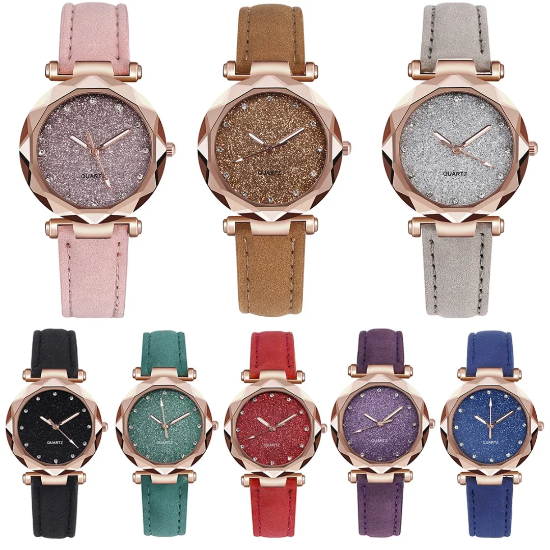 

Fashion Starry Sky Ladies Analog Quartz Wristwatch Imitation Leather Crystal Round Dial Watches Women Casual Quartz Watch