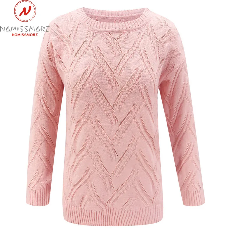 Women Sweaters for Streetwear Patchwork Hollow Out Design O-Neck Long Sleeve Solid Top Lady Autumn Casual Loose Pullover Shirts | Женская