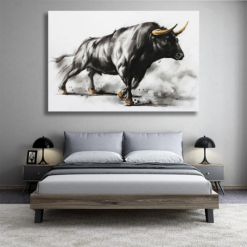 

Black Bull Painting Bullfight Canvas Art Painting Animals Posters and Prints Scandinavian Cuadros Wall Art for Living Room