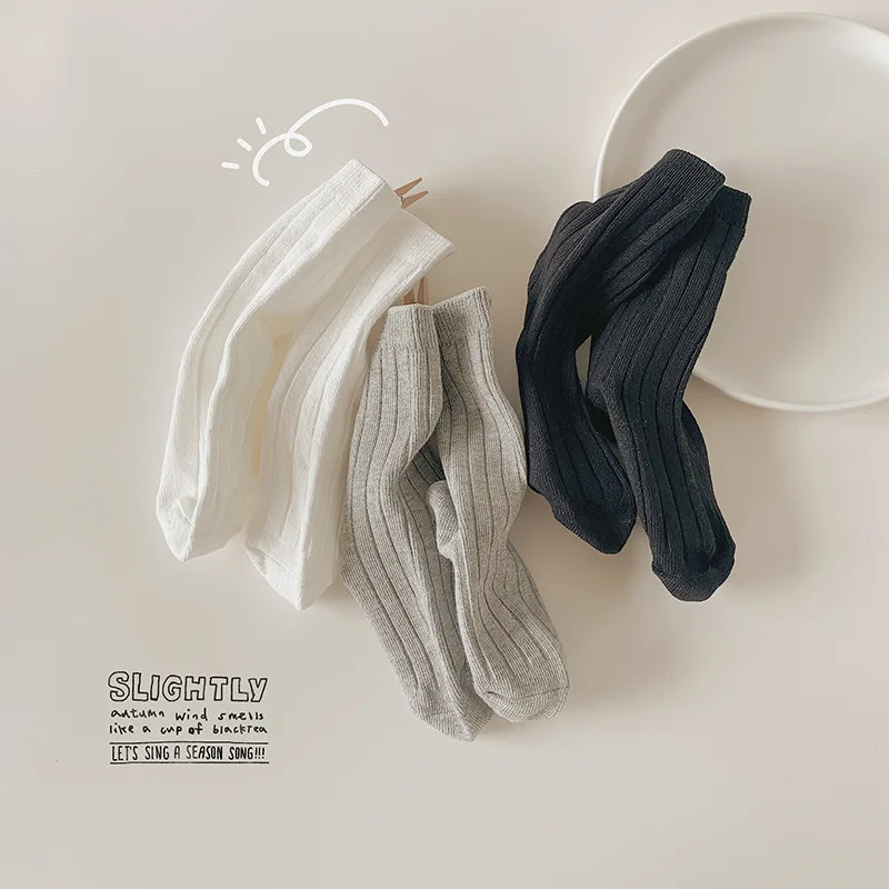 

New Children's Socks Solid Color Versatile Classic Student Boys and Girls Autumn and Winter Middle Tube Socks Little Girl Socks