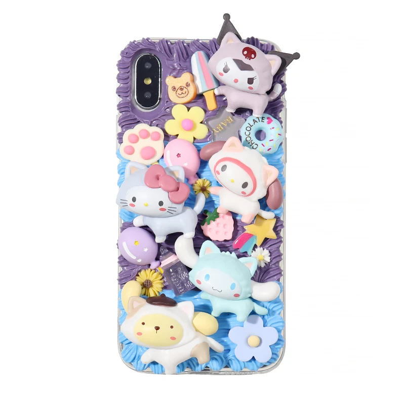 

Handmade For iPhone 12/11 pro max DIY case iP X XR XS MAX Cartoon phone Cover iP X/XS cream shell 6/7/8 plus cute Anime 12 mini