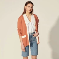 springsummer 2021 new womens wear with contrast trim v neck long sleeved knitted cardigan a00325