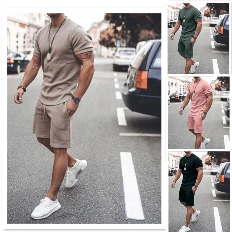 

New Fashion Style Spring Summer Men Sports All Cotton Suit Short Sleeve Shirt t Shirt +Shorts Men's Casual Clothing 2 Pieces Set