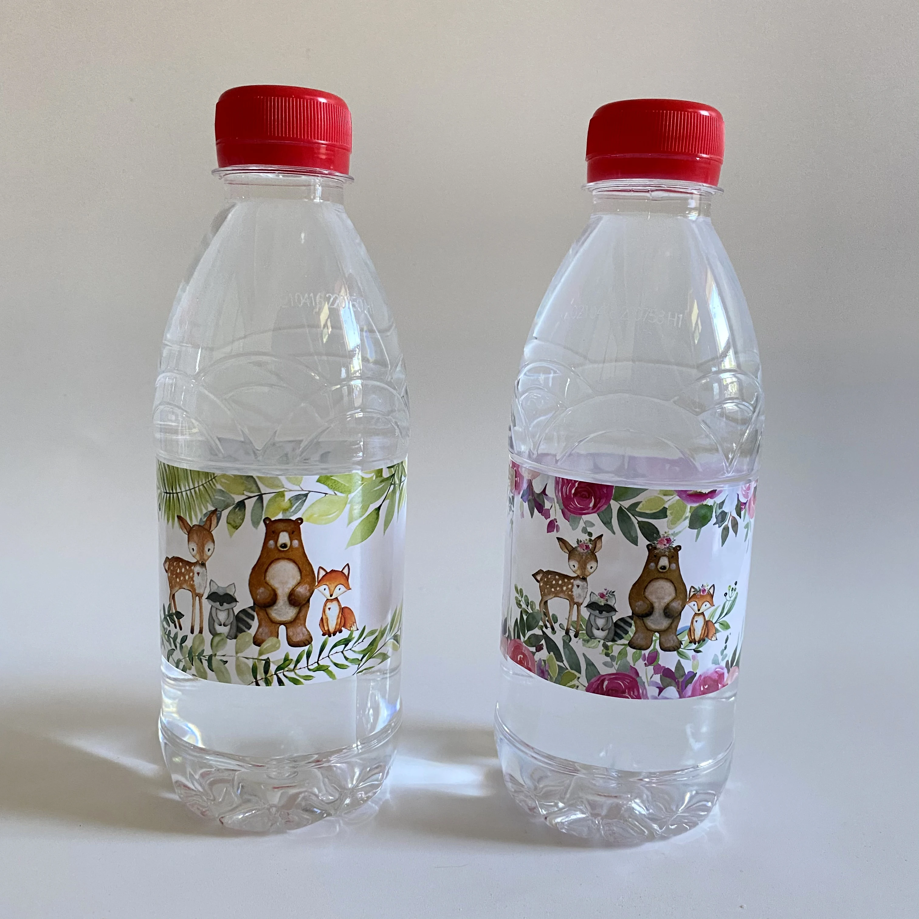 

12pcs Woodland Animal Mineral Water Bottle Label Stickers Wild One Birthday Party Stickers Jungle Safari Baby Shower Supplies De