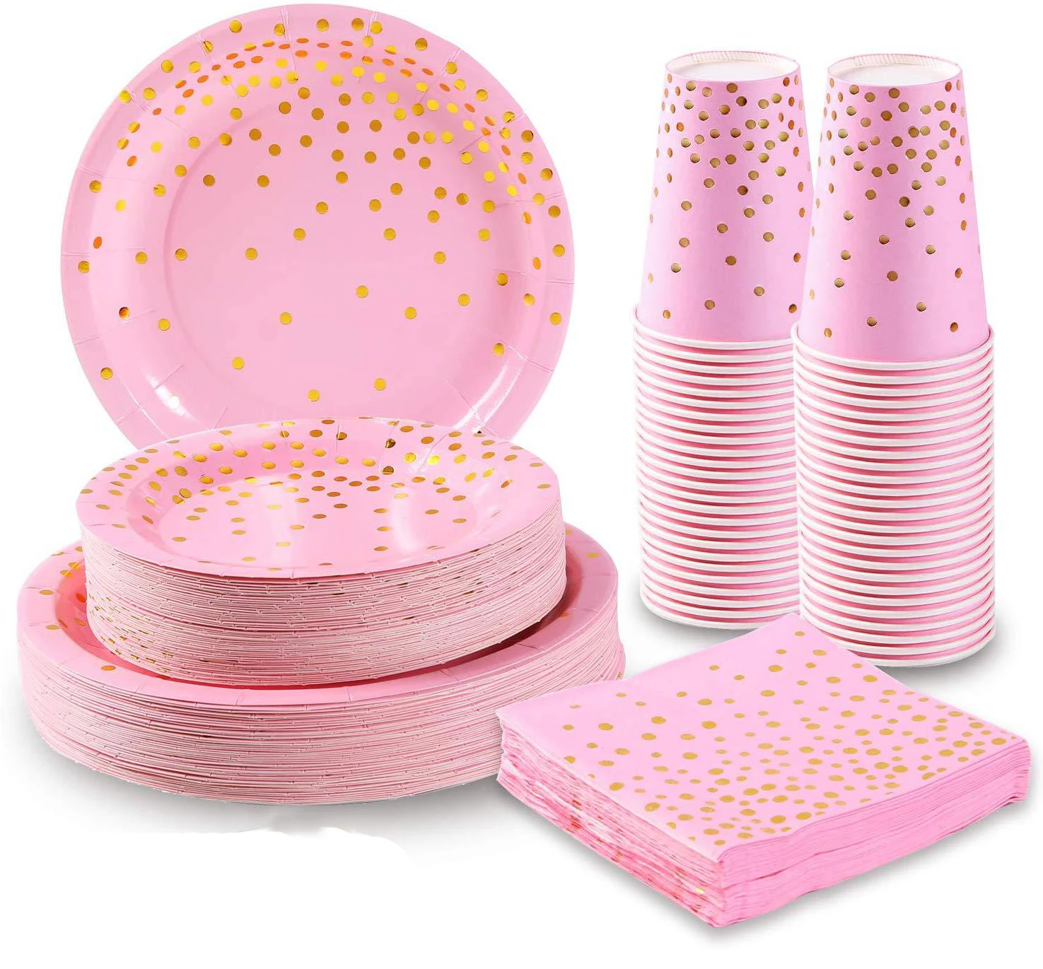 

Quality Pink Stamping Gold Dot Disposable Tableware Wedding Birthday Party Bridal Shower Girl Baby Shower Favor Mother's Day’