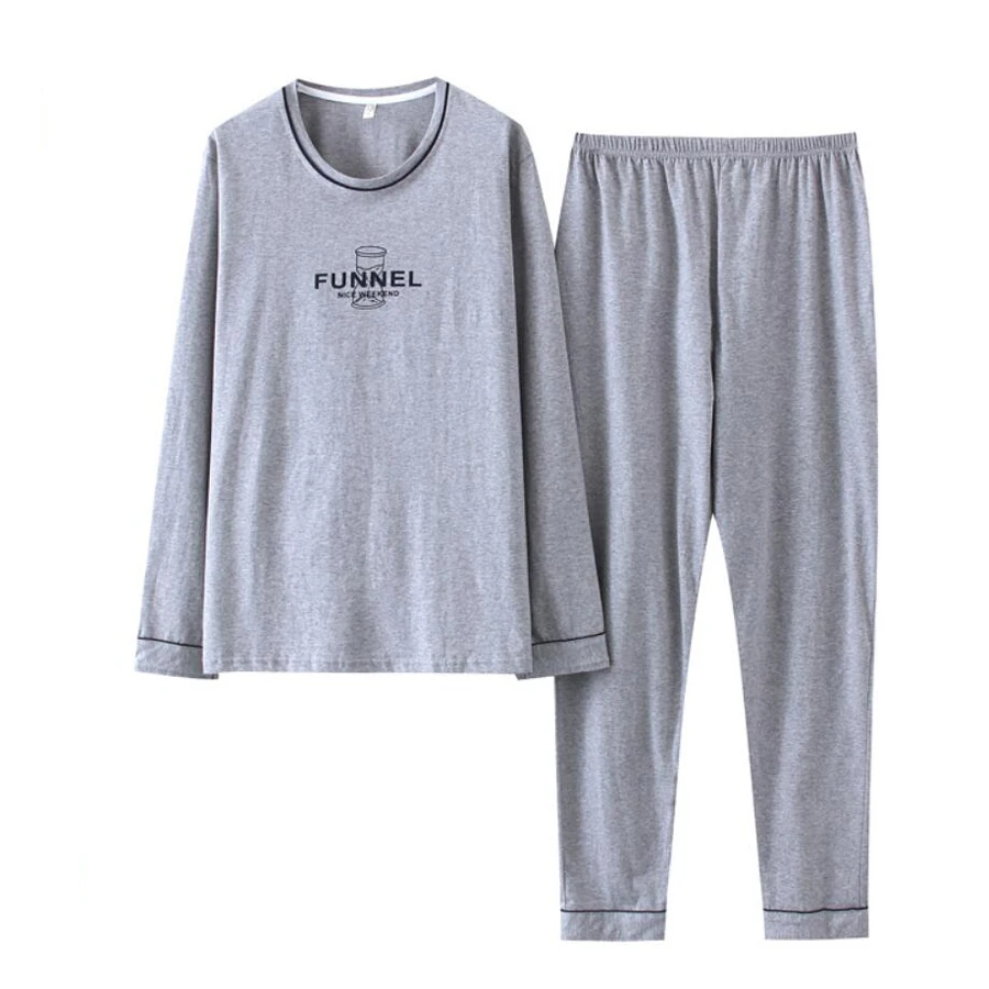 

Men's Pajama Sets Autumn Winter Men Sleepwear Set O-neck Long Sleeve Cotton Pajamas for Men Elastic Waist Pant Leisure Homewear