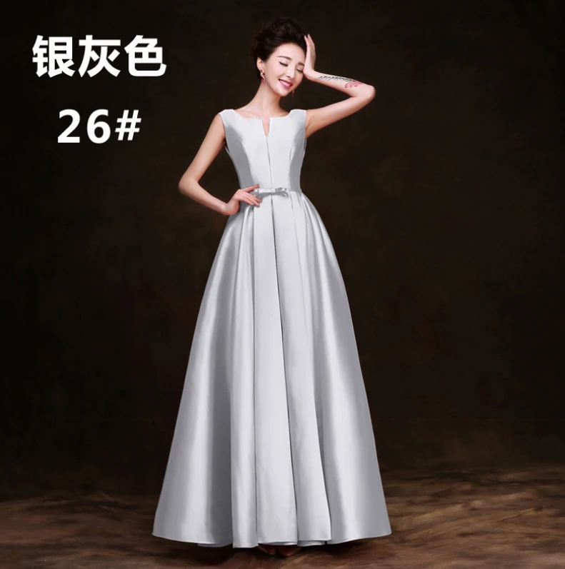 Серебристый Vestido de festa Новое атласное сексуальное ТРАПЕЦИЕВИДНОЕ ПЛАТЬЕ С v-образным вырезом бордовое Золотое фиолетовое платье для невесты свадебное платье largo - Цвет: Серебристый
