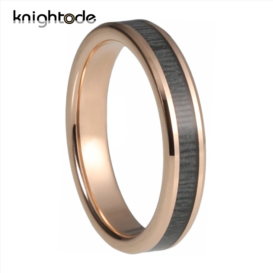 

4mm Rose Tungsten Carbide Ring Black Natural Wood Inlay for Men Women Wedding Band Beveled Edges Polished Comfort Fit