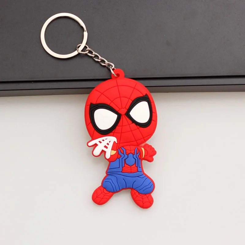 

Marvel Spiderman Iron Man Hero Cartoon Keychain Avengers Anime Figure PVC Double Side Bag Key Pendan Toys Gift