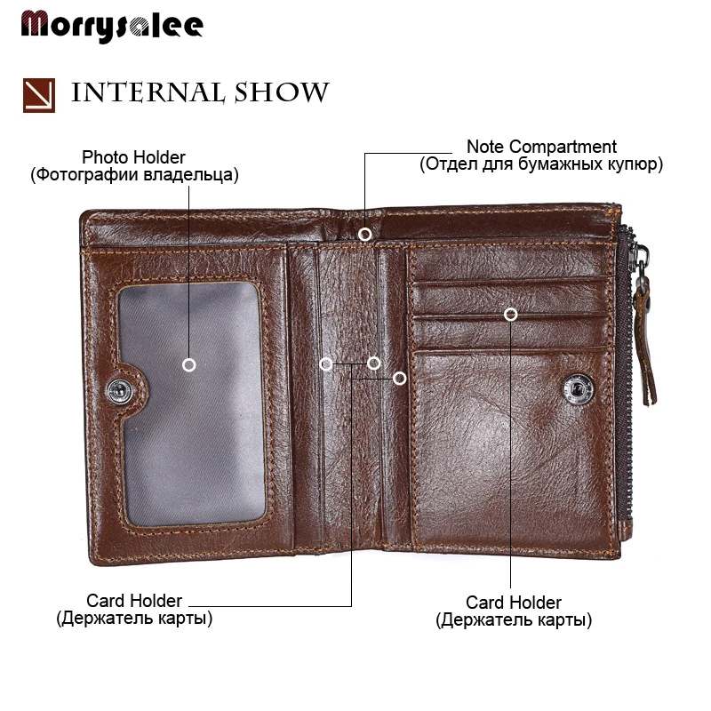 Short Wallet Men's Vintage First Layer Leather Wallet Double Zip Coin Pocket Vertical Wallet Genuine Leather Cow Leather Fashion
