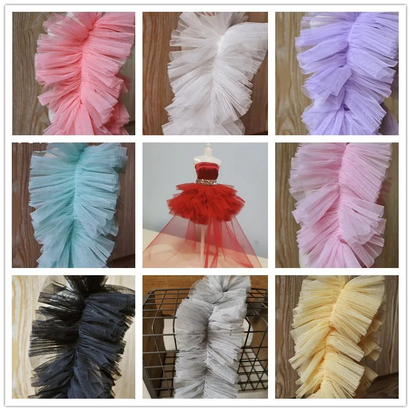 

5Yards Pleated Tulle Mesh Lace Fabric Guipure Craft Supplies 9cm Stack Lace Trim Wedding Laces Sewing Trimmings Embellishments