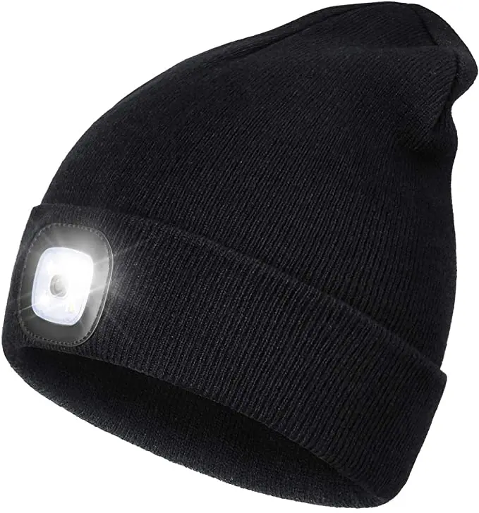 LED Beanie Torch Hat with Light Men/Women Hat Winter Warm Headlamp Cap with 3 Brightness Levels 4 Bright LED for Camping Fishing images - 3