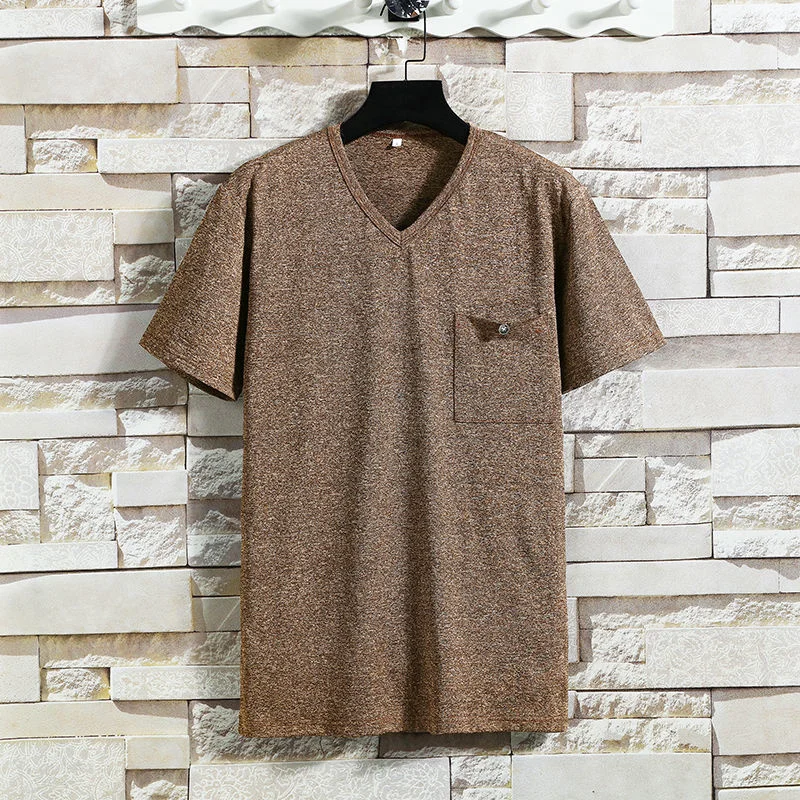 

Summer casual V-neck short sleeve suit men's T-shirt shorts ice suit men's middle-aged and old dad sports suit