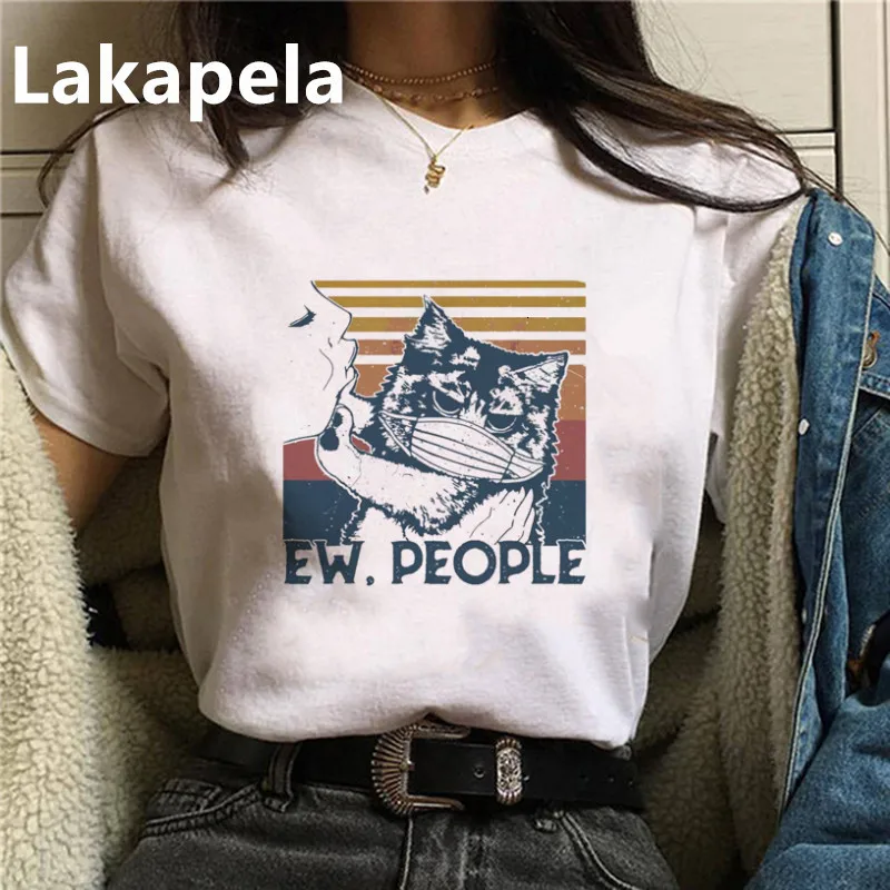 

Funny Ew People Cute Mask Cats Print Summer T Shirt Women Tshirt Hipster Harajuku Graphic Tee Plus Size Women Tops Loose T-shirt
