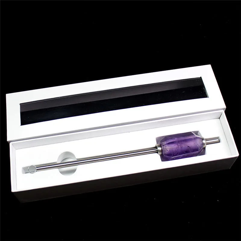 amethyst New Eco-friendly Collapsible Amethyst/Rose quartz Clear Crystal drink straw Reusable Stainless Steel Straw With Brush - Цвет: amethyst