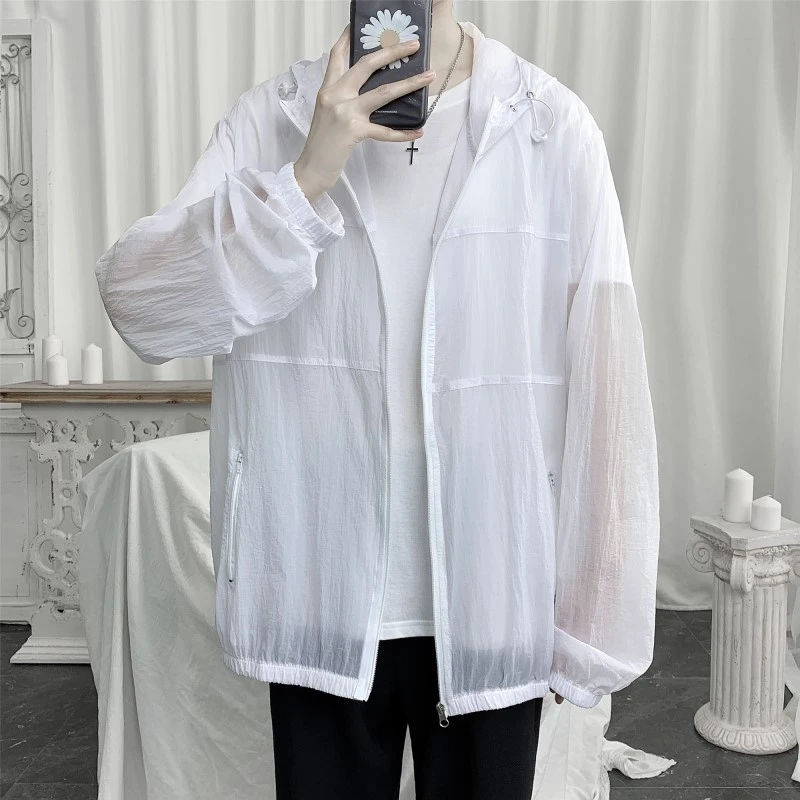 

Summer Thin Track Jacket Men's Fashion Solid Color Casual Hooded Jackets Mens Streetwear Loose Hip Hop Bomber Jacket Men M-5XL