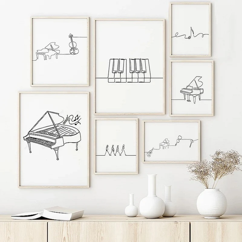 

Abstract Line Art Drawing Piano Violin Modern Simple Wall Pictures Musical Instrument Canvas Painting Nordic Posters Home Decor