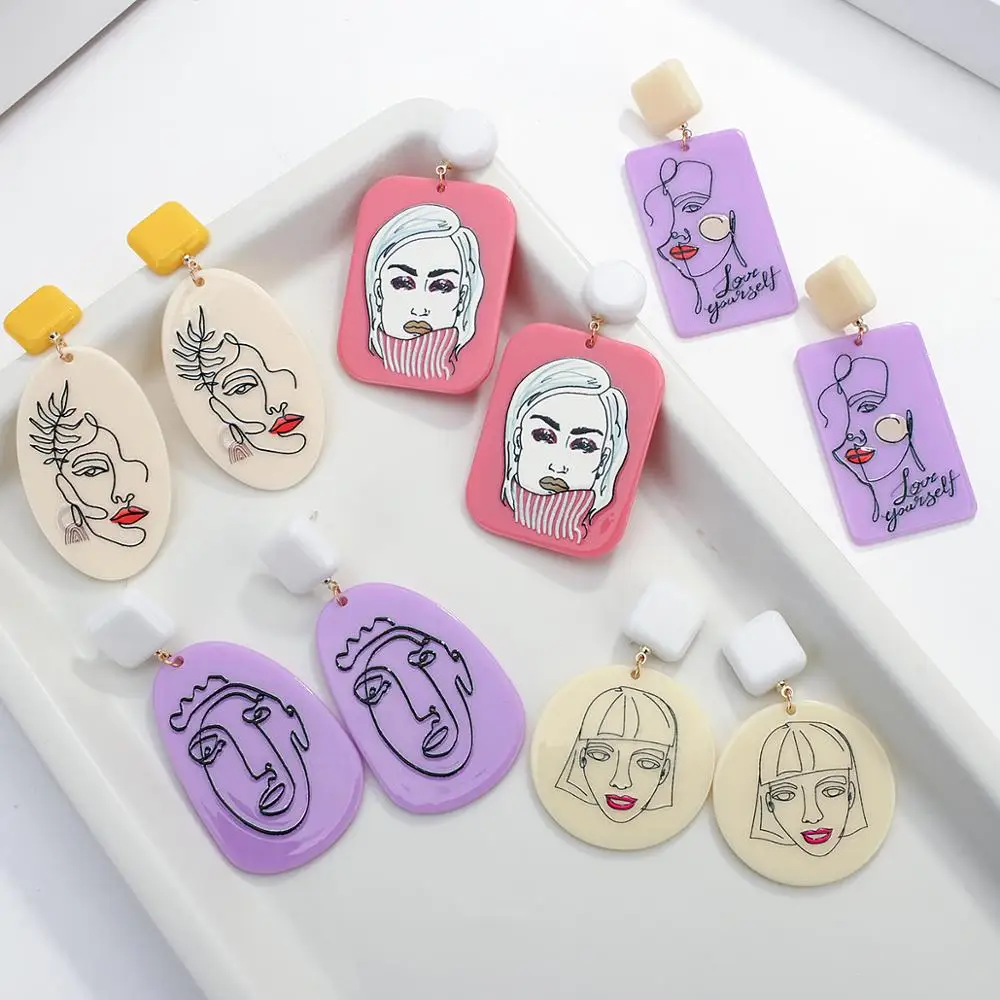 Модные красочные женские серьги подвески Lifefontier с 3D принтом лица большие