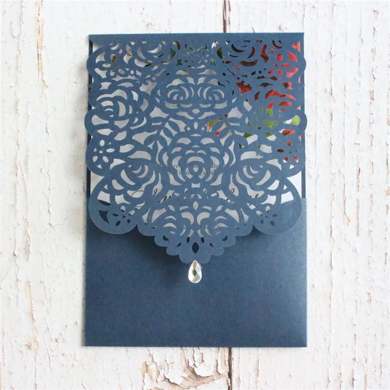 Burgundy wedding card invitation rustic rose bridal invite pocket customized design printing 50pcs | Дом и сад