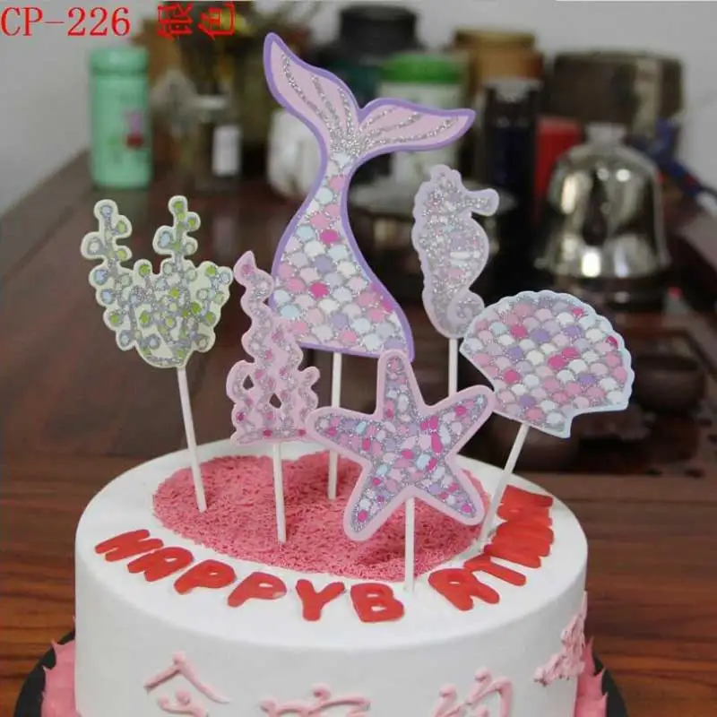 1 комплект Русалка морская звезда блестящий Топпер для торта украшения на день
